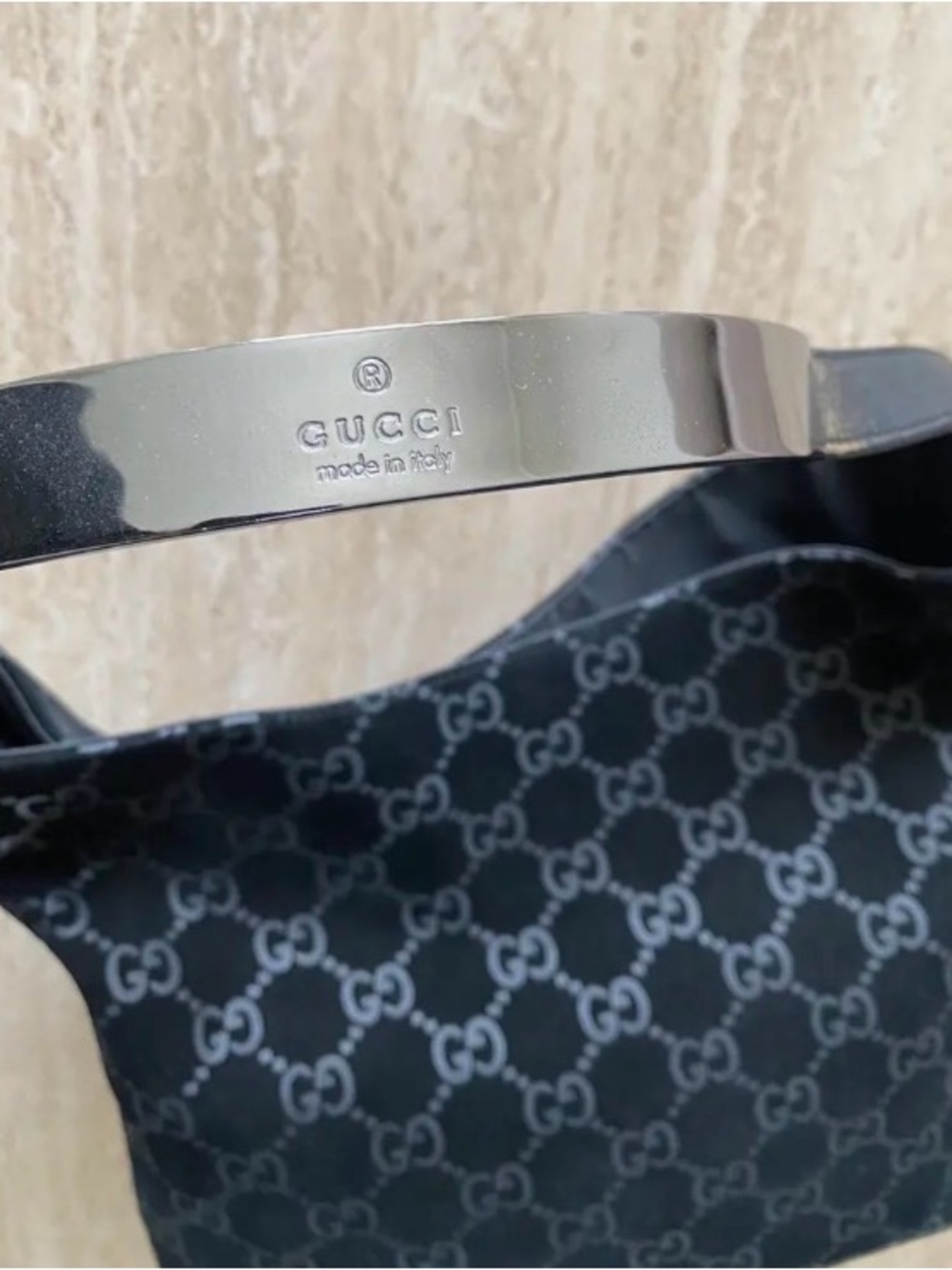 Gucci Authentic Black GG Monogram Belt Bag with Silver Hardware